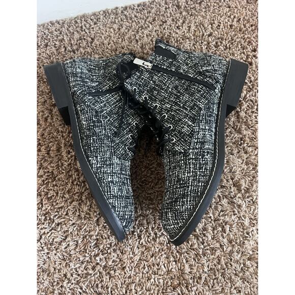 NYDJ Eileen Lace Up Boots Women's 11M Black Tweed Combat Ankle Booties Side Zip - Picture 5 of 10
